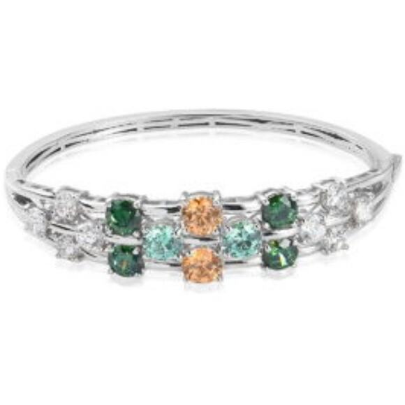 Platinum Over Sterling Silver Bangle Bracelet Made With Swarovski Zirconia - Picture 4 of 4